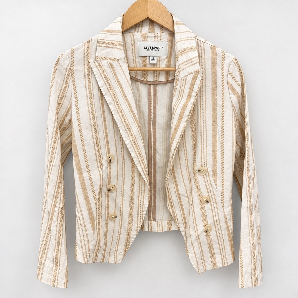 Liverpool LA Hazelnut Cream Stripe Linen Blend Blazer Academia XS Preppy NWT